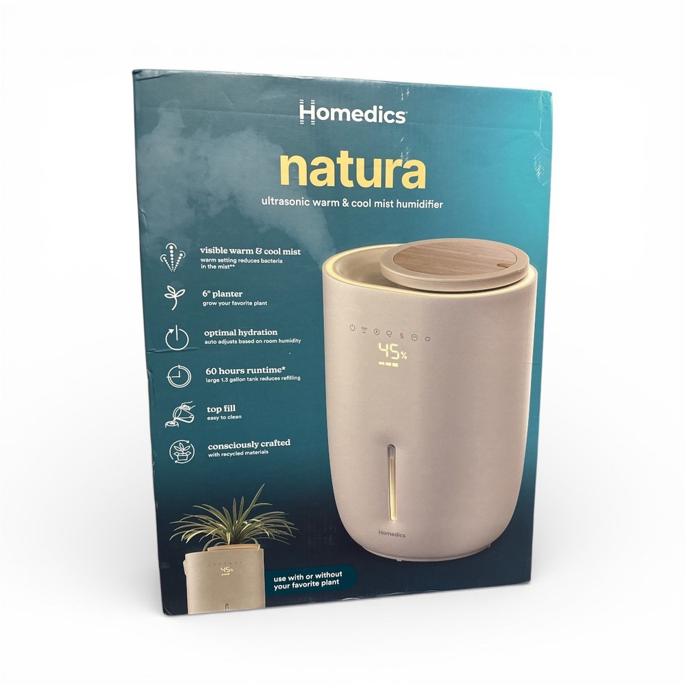 Homedics Natura Ultrasonic Warn & Cool Mist Humidifier 1.3 Gal Built in Planter✅