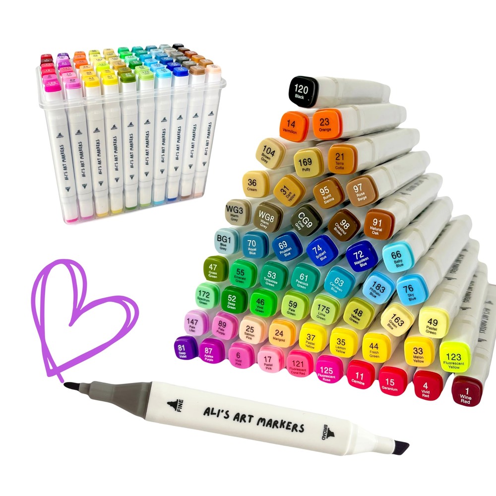 ALI'S ART MARKERS, Alcohol Markers, Dual Tip Double Ended Marker, 60 Colours,...