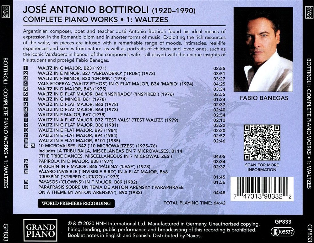 Fabio Banegas Bottaroli Complete Piano Works Vol 1 Waltzes New CD