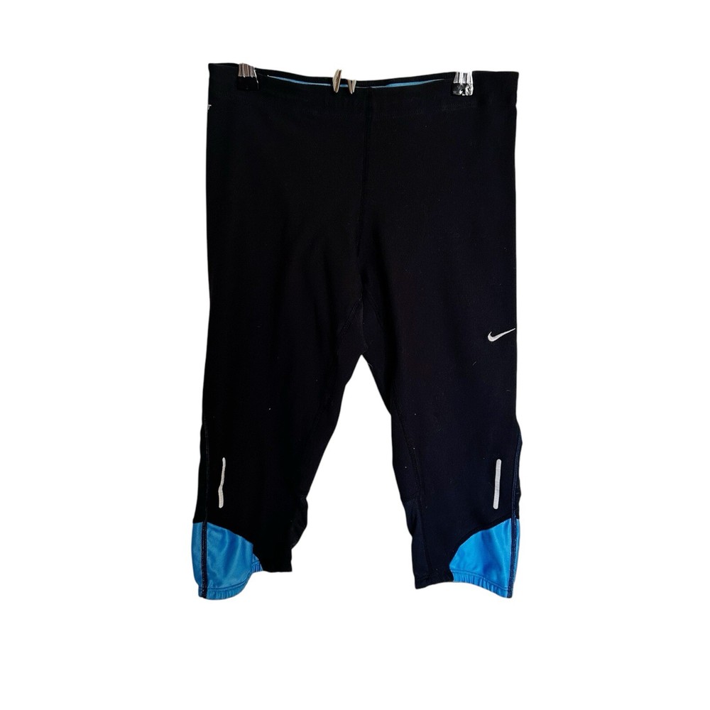 Nike Dri-Fit Cycling Athletic Running Capri Tights Size Small Black Blue Mesh
