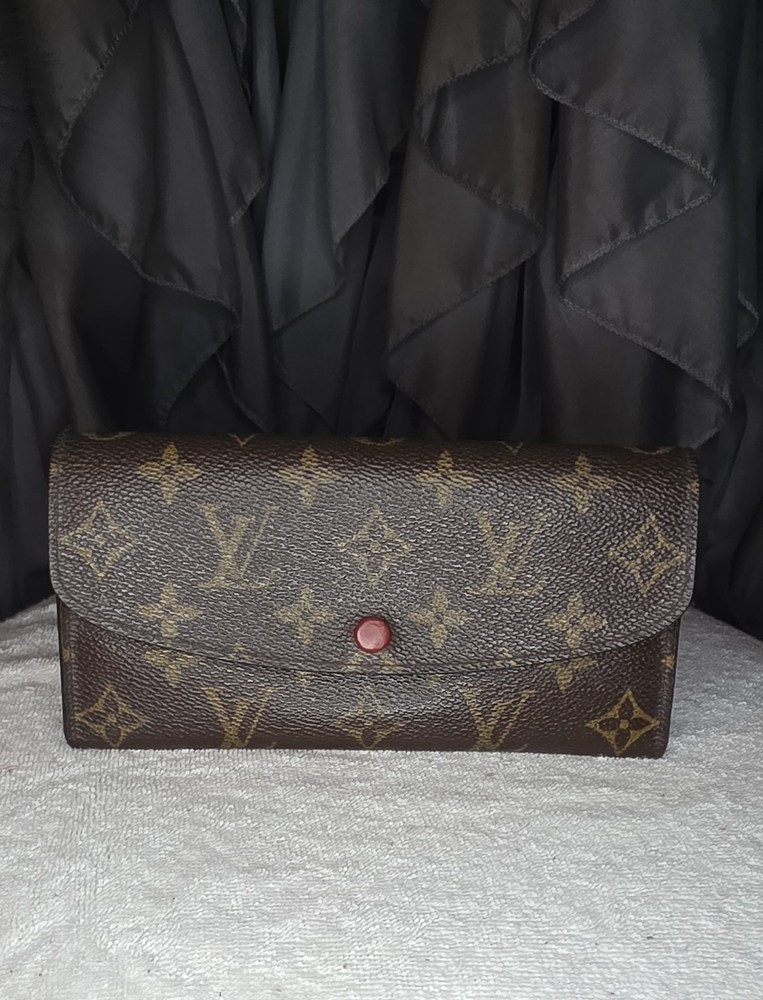 Louis Vuitton Monogram Emilie Wallet Fuchsia With Chain Authentic