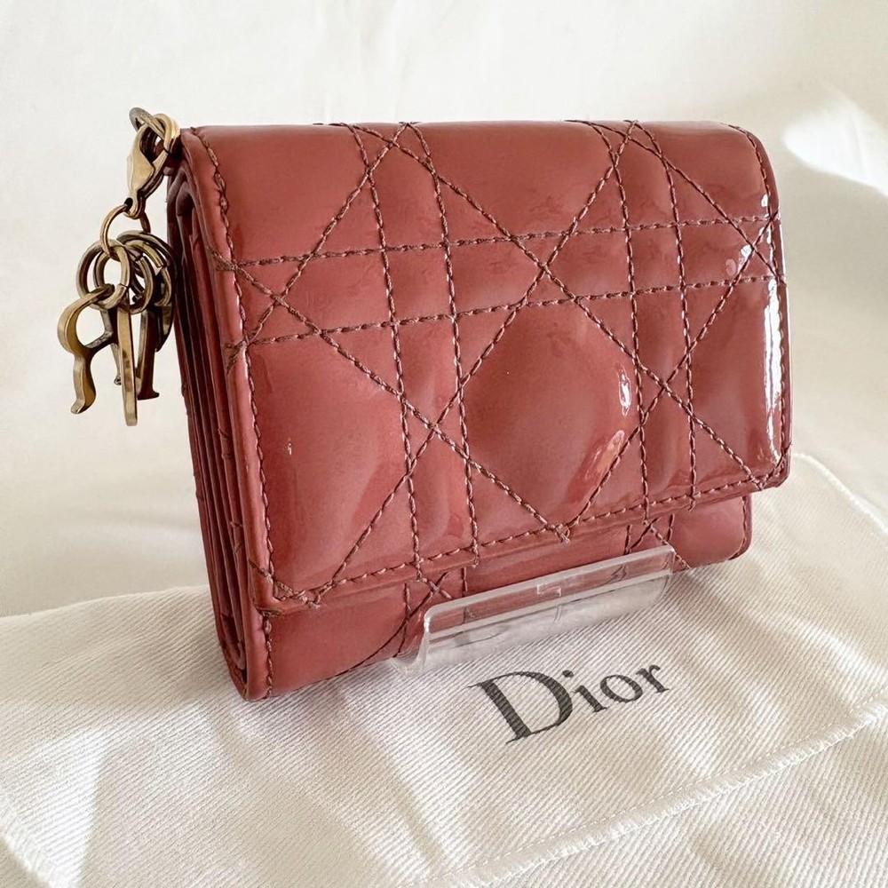 Dior Lady Enamel Quilted Leather Trifold Wallet Preowned