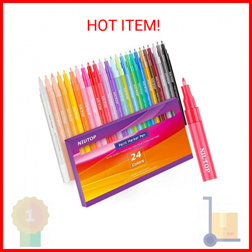 Acrylic Paint Pens for Rock Painting, 24 Classic Colors Paint Markers for Stone,