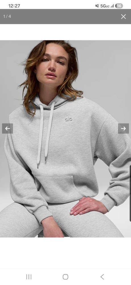 Womens Alo Yoga Grey Hoodie & Cuffed Sweatpant Set