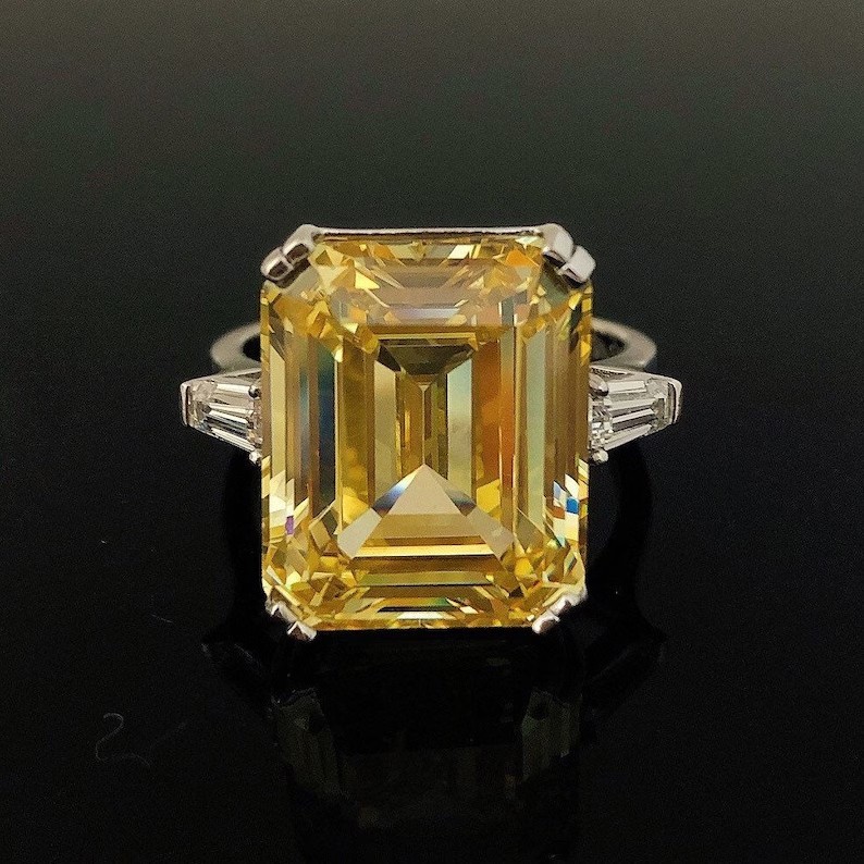 RARE 32.90 Ct Certified Treated Champagne Diamond Solitaire Ring in 925 Silver.