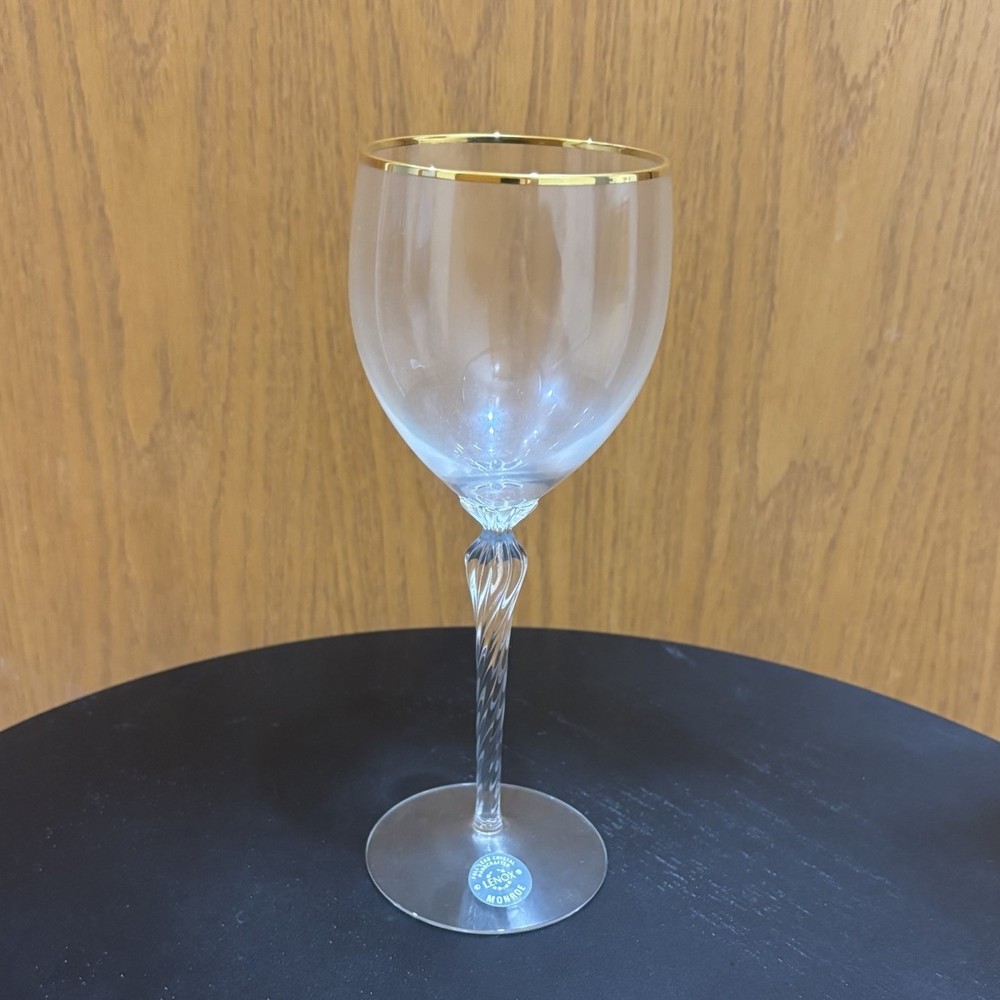 VINTAGE LENOX CRYSTAL MONROE 8.5” Wine Glass W/Gold Rim And Twisted Stem