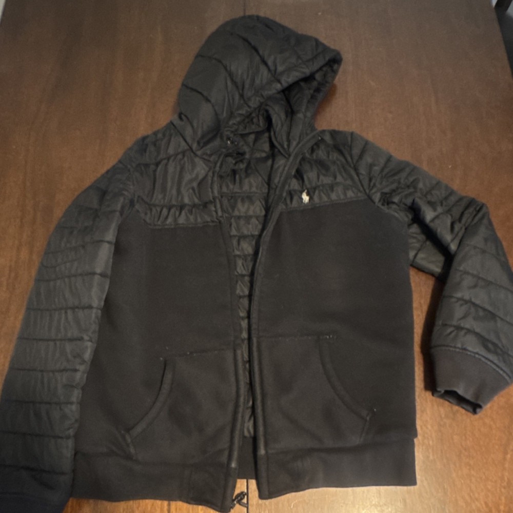 Polo Ralph Lauren Quilted Hooded Puffer Jacket Black Full Zip Men's Size L