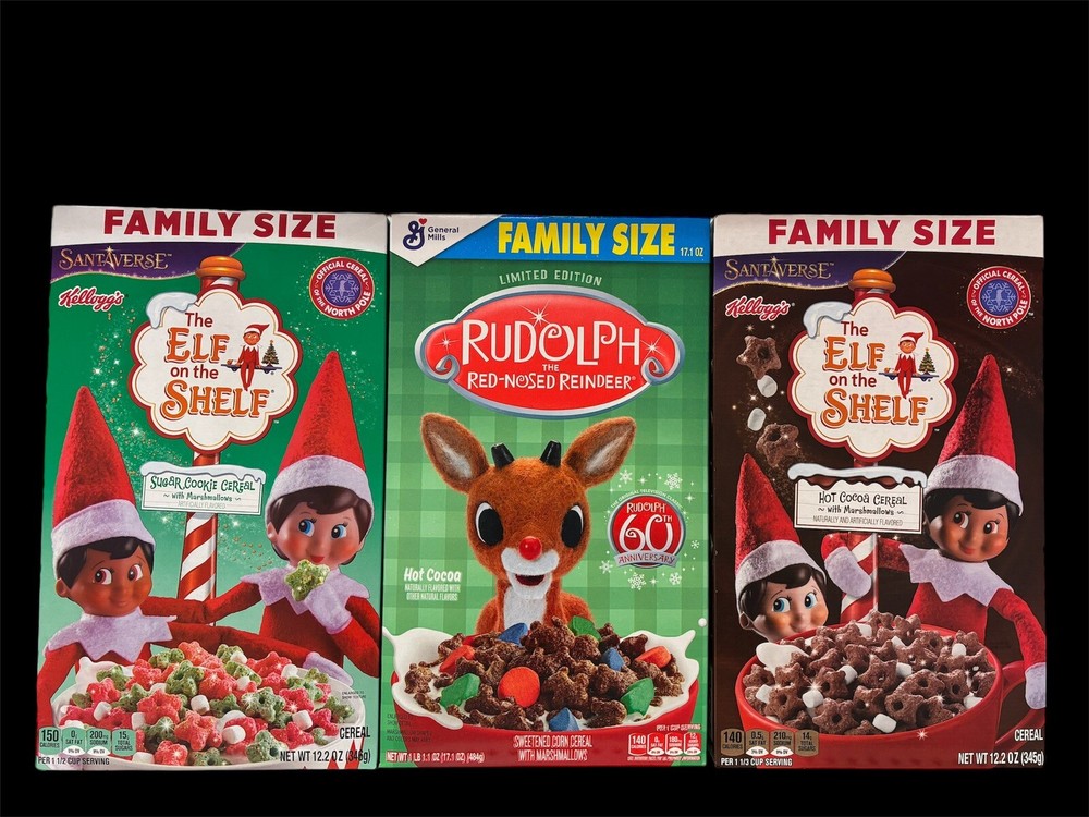 Kelloggs The Elf on the Shelf Cereal Sugar Cookie Hot Cocoa & Rudolph Red Nose