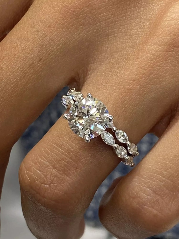 2.00Ct Round Cut Natural Moissanite Women Engagement Ring 14k White Gold Plated