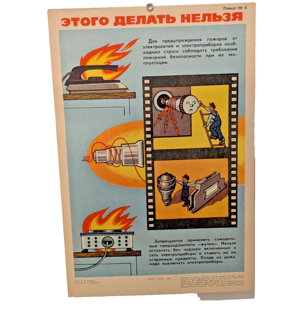 Original Fire Hazard - Safety 1979 Poster - Ukraine Vtg - It's titled 