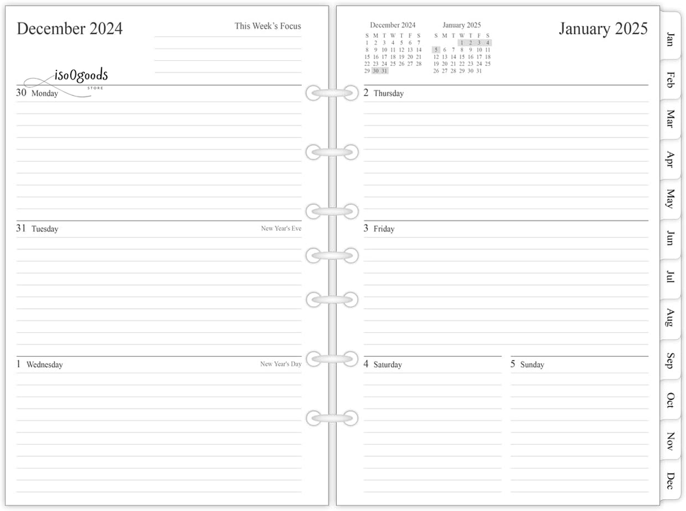2025 Weekly & Monthly Planner Refill, 5-1/2