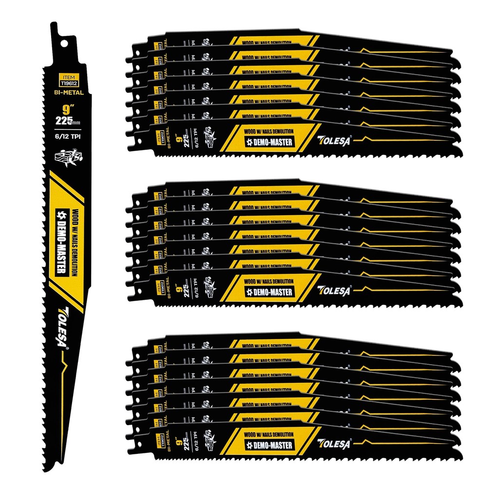 9 Inch 6/12 TPI Reciprocating Saw Blades for Wood and Nail-Embedded Wood Demo...
