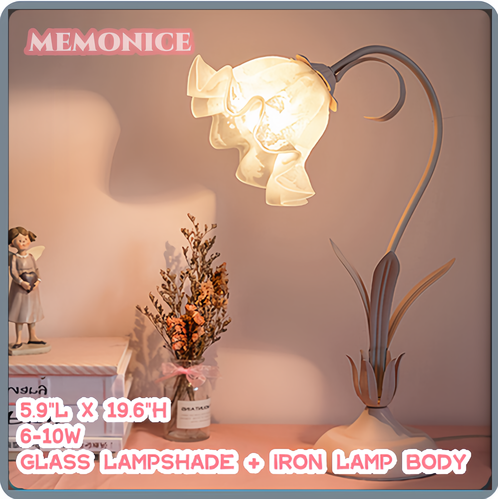 Modern Pink Flower LED Desk Lamp with E27 Socket for Bedside or Nightstand