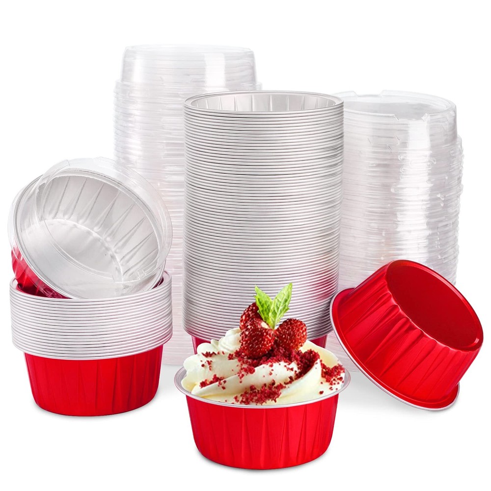 DEAYOU 100 Pack Cupcake Baking Cups, Tart Pie Tin Pan Holder for Pudding, Par...