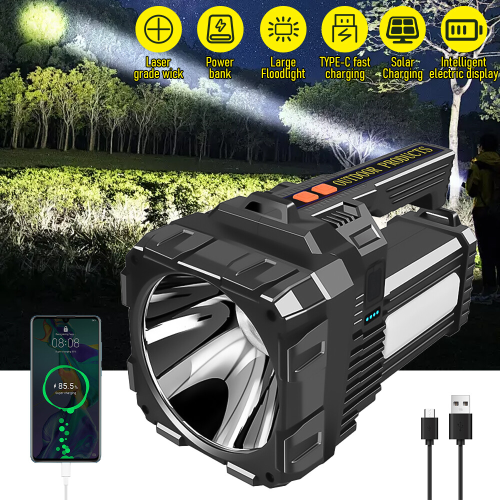 10000000LM Super Bright Tactical Flashlight Solar Rechargeable Lamp Work Light