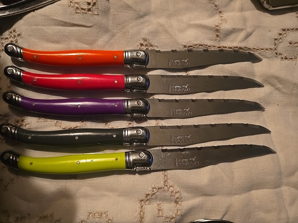 Vintage Laguiole Pop Art Neon Steak Knives 5-Piece Set France
