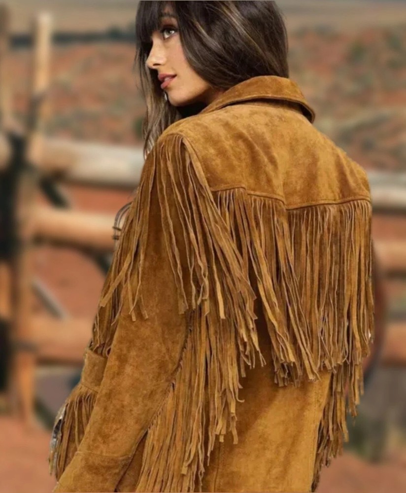 Native Americans Suede Leather Western Coat - Women's Cowgirl Jacket with Fringe