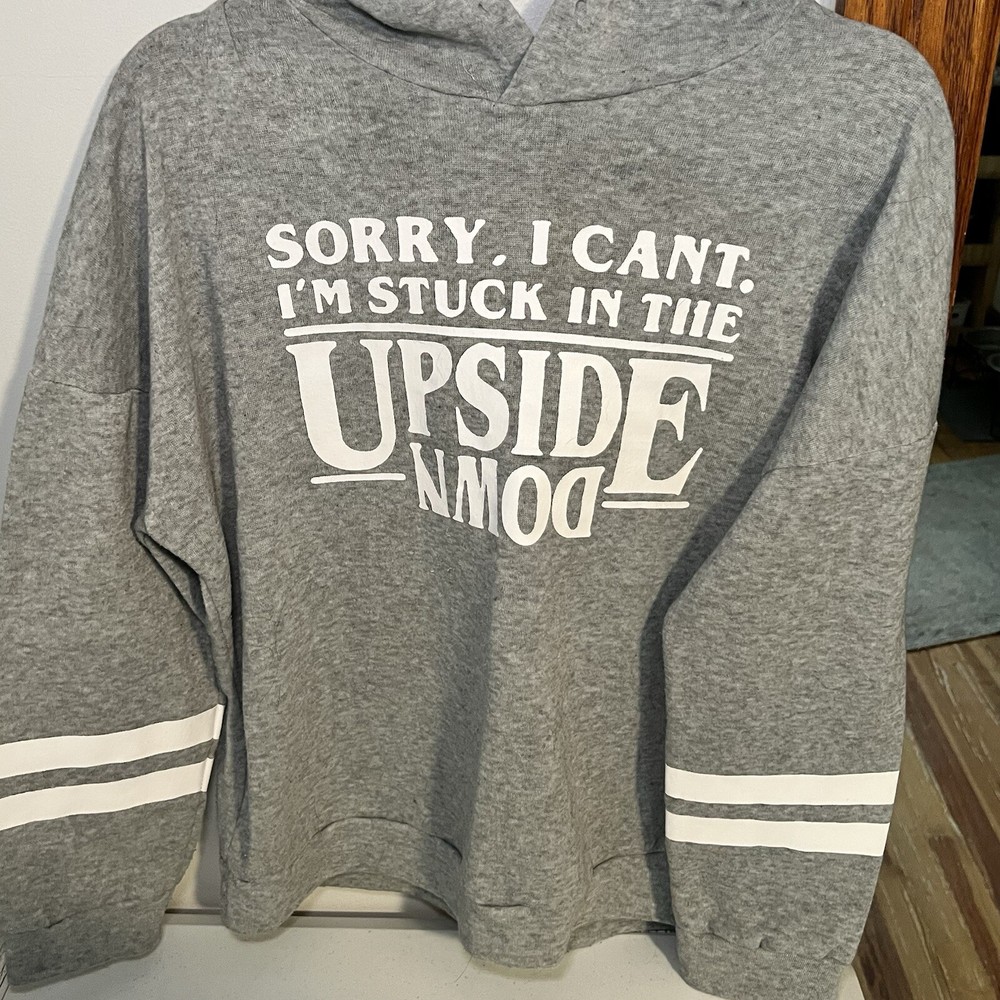 Stranger Things Upside Down Gray Hoodie - Size L - Stuck in the Upside Down Design