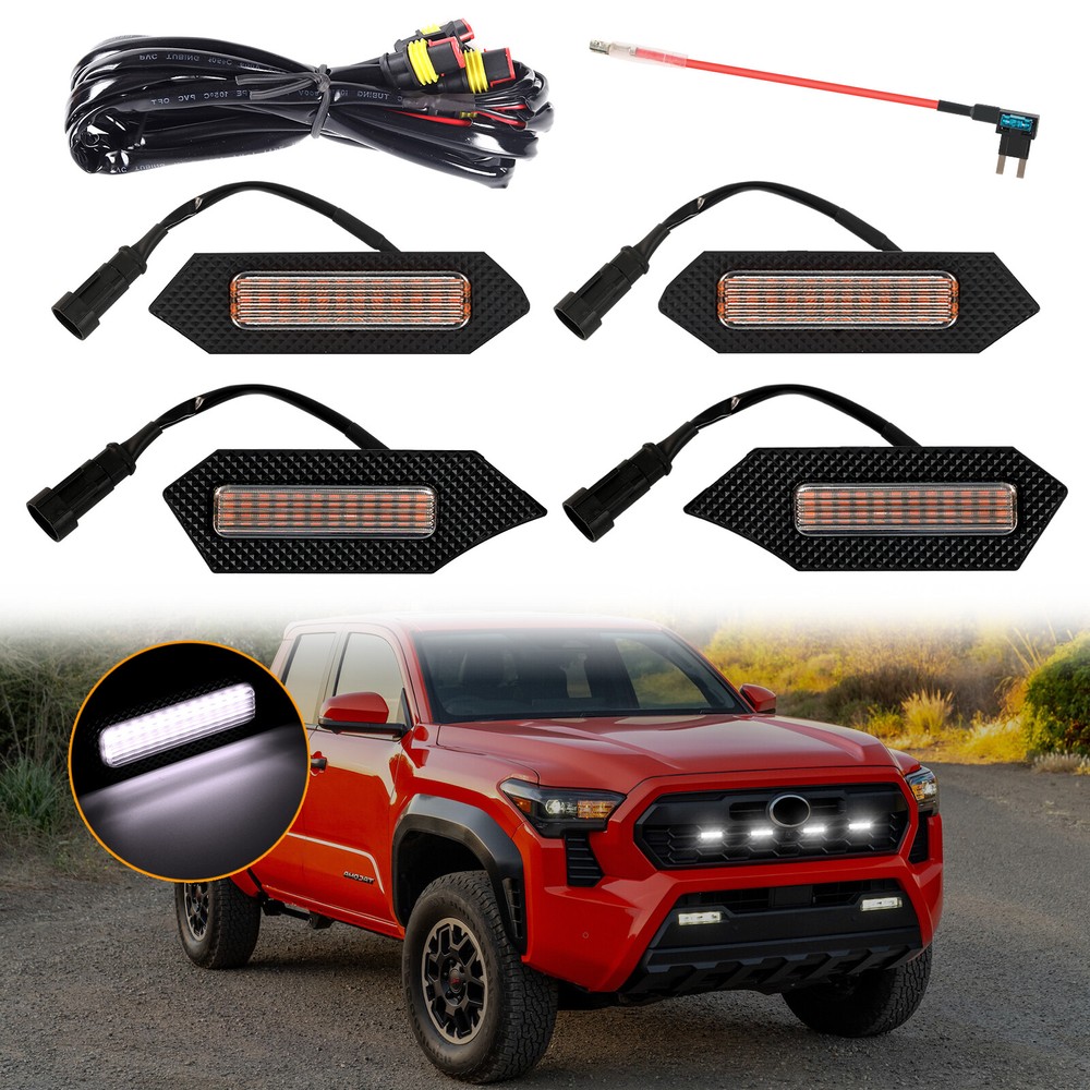 4pc Raptor Style White Grille LED 24 Light DRL For Toyota Tacoma 2024 TRD Sport