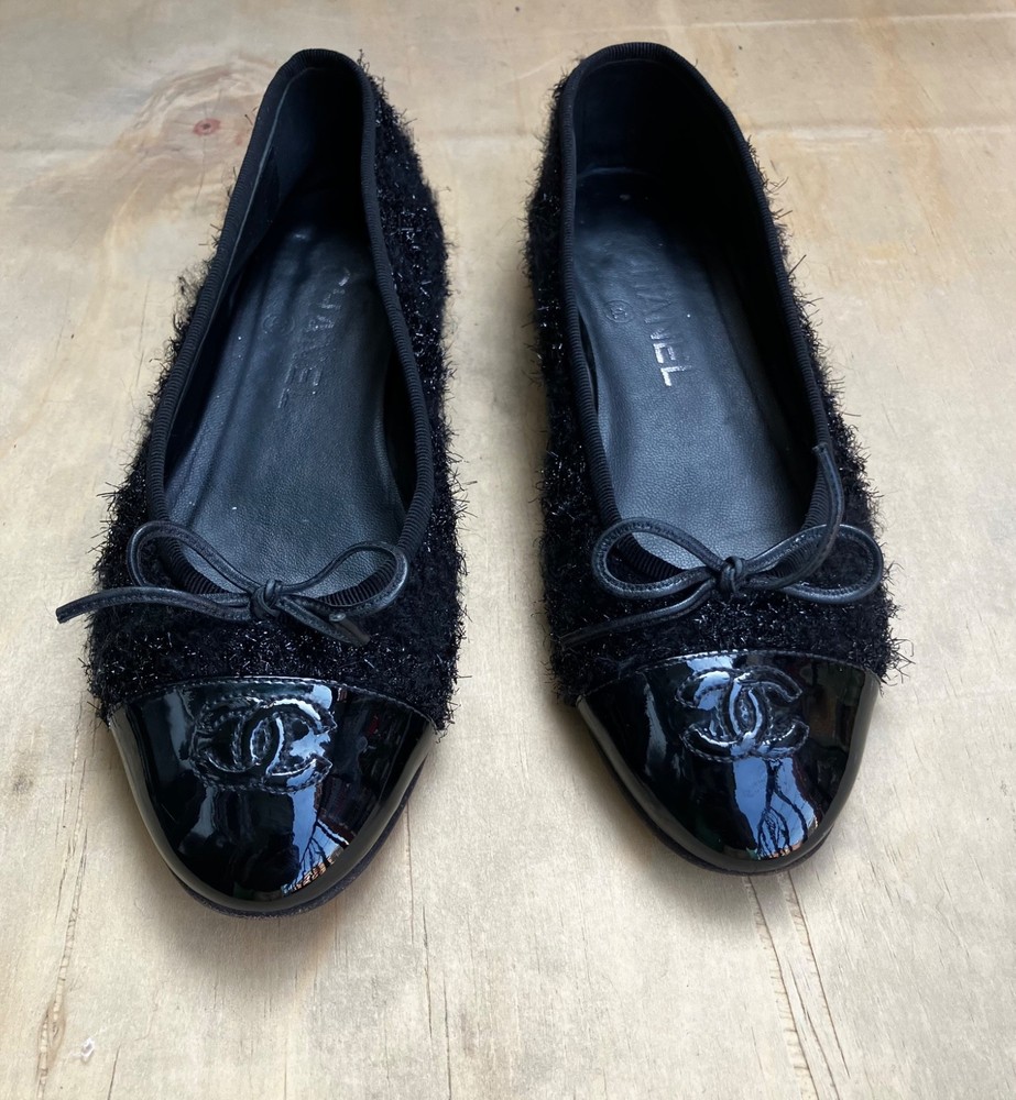 Chanel Black Tweed ballerina Flats size36