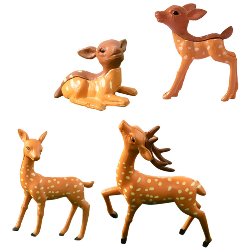 4 Pcs Wildlife Decor Forest Animal Figurines Sika Deer Statue