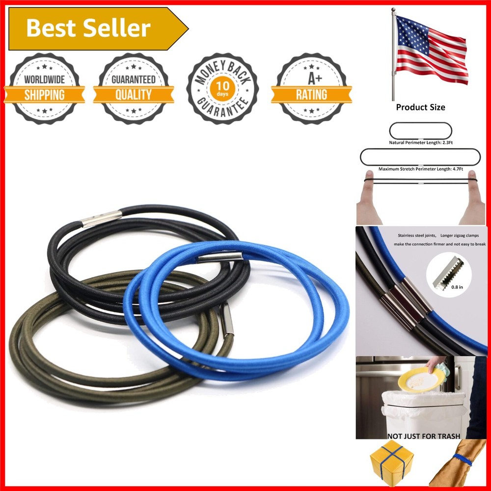 Versatile Set of 3 Trash Can Bands - Durable Rubber with Stainless Steel Joins