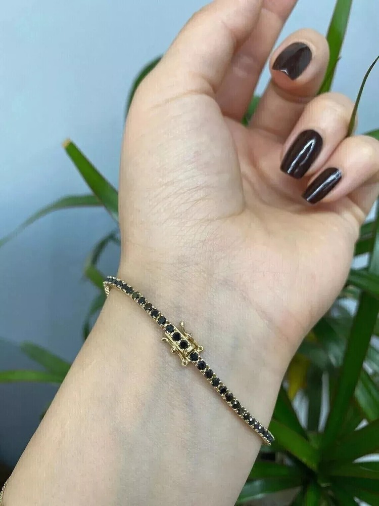 5Ct Lab-Created Black Diamond Tennis Bracelet in 14K Yellow Gold Plated for Women