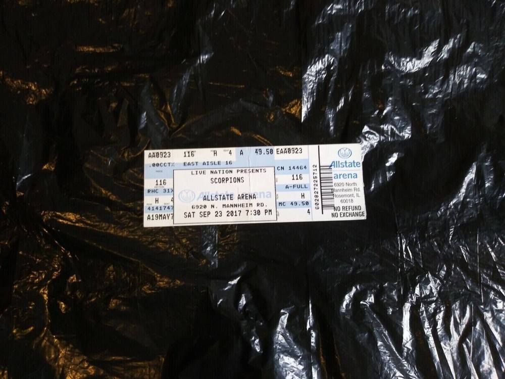 The SCORPIONS Megadeth Allstate Arena Rosemont IL 9/23/17 2017 Concert Ticket