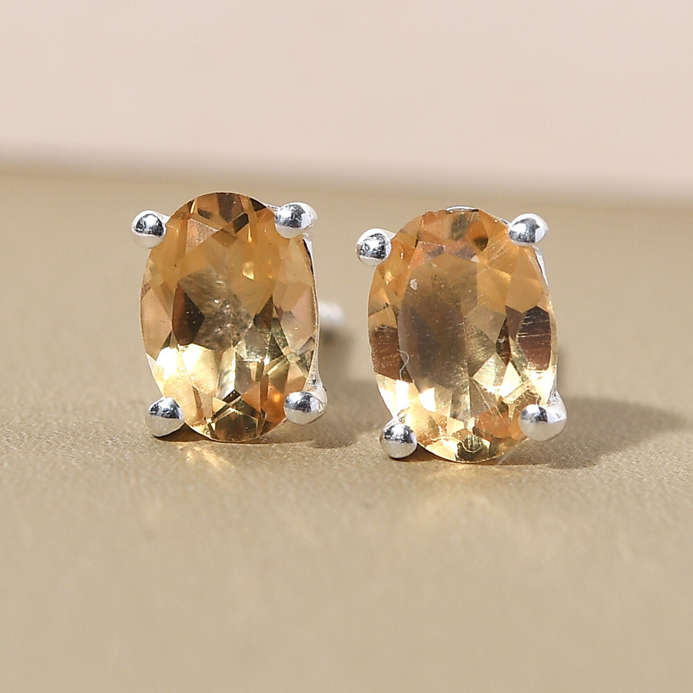 1.50 Ct Natural Oval Citrine Sterling Silver Women's Stud Earrings
