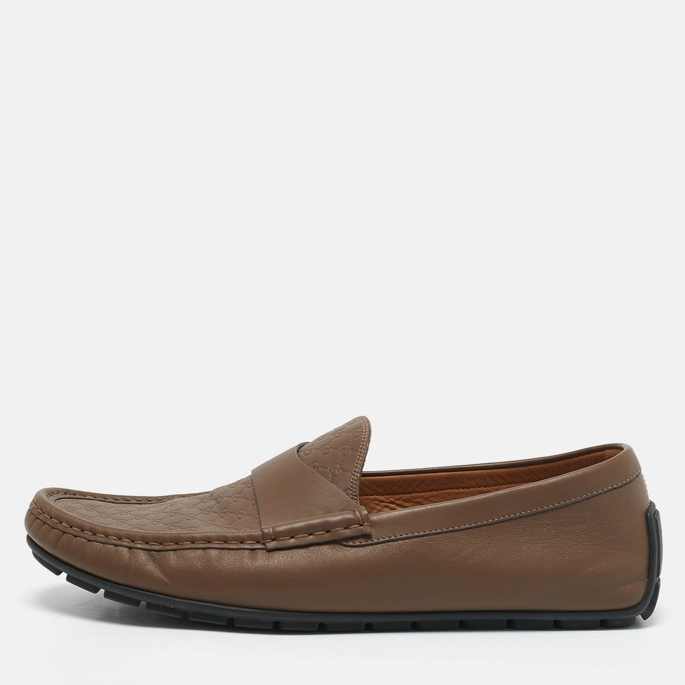 Gucci Beige Leather Penny Loafers Slip On Shoes Size 44