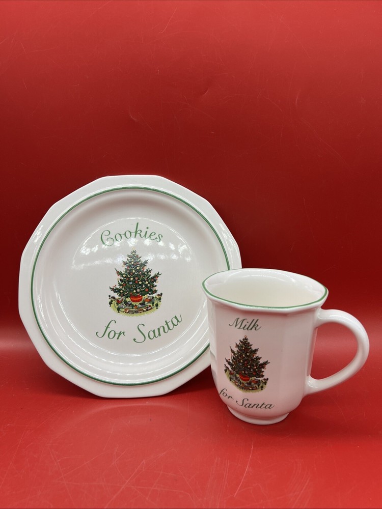 Pfaltzgraff Christmas Heritage Cookies For Santa Plate & Milk For Santa Mug
