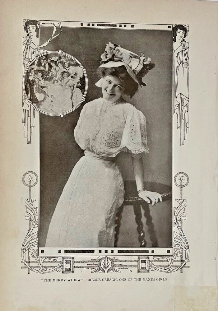 1908 Vintage Magazine Illustration Actress Creole Creagh in The Merry Widow