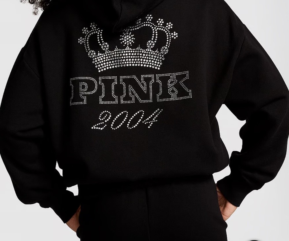 Victoria’s Secret, PINK, L, Limited Edition, Black,Y2K Style,Bling Zip Up Hoodie