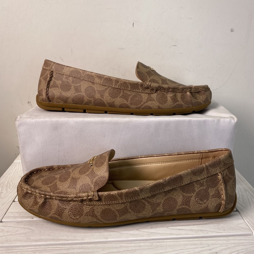 Coach Womens Size 11 B Marley Coated Driving Loafer Tan Signature Canvas