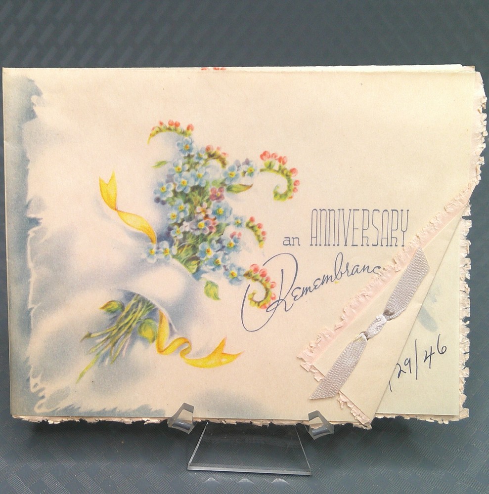 Vintage 1940s Wedding Anniversary Card National Printing Forget Me Nots 1946