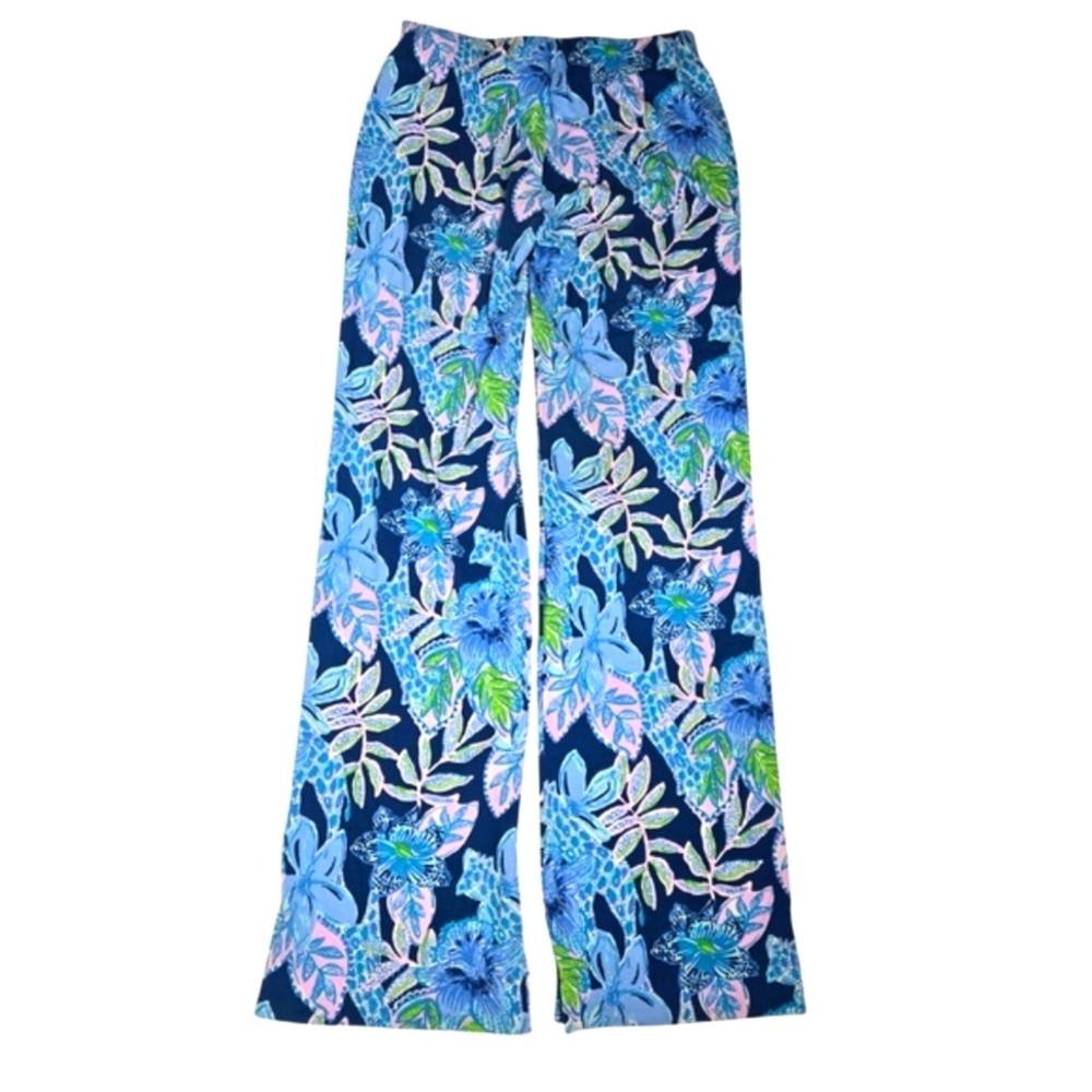 Lilly Pulitzer Blue Floral Bohemian Stretchy Flare Pants Size XS