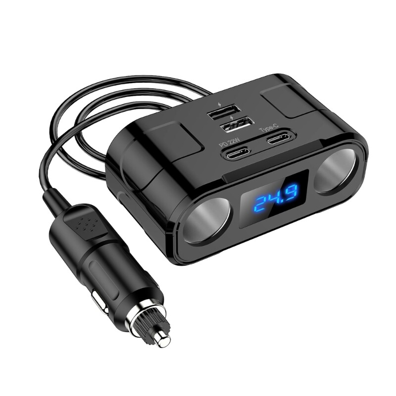 4-in-1 USB-C Car Charger with PD & QC3.0 Fast Charging  