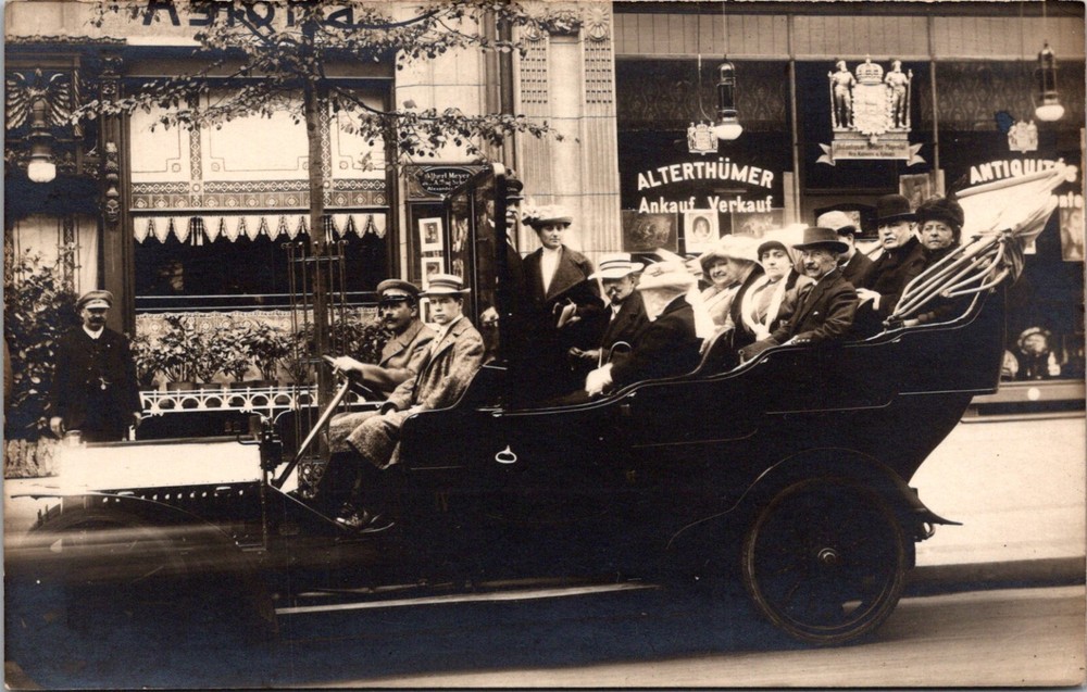 Berlin Germany Group of Tourists in Early Model Automobile RPPC Postcard   24293