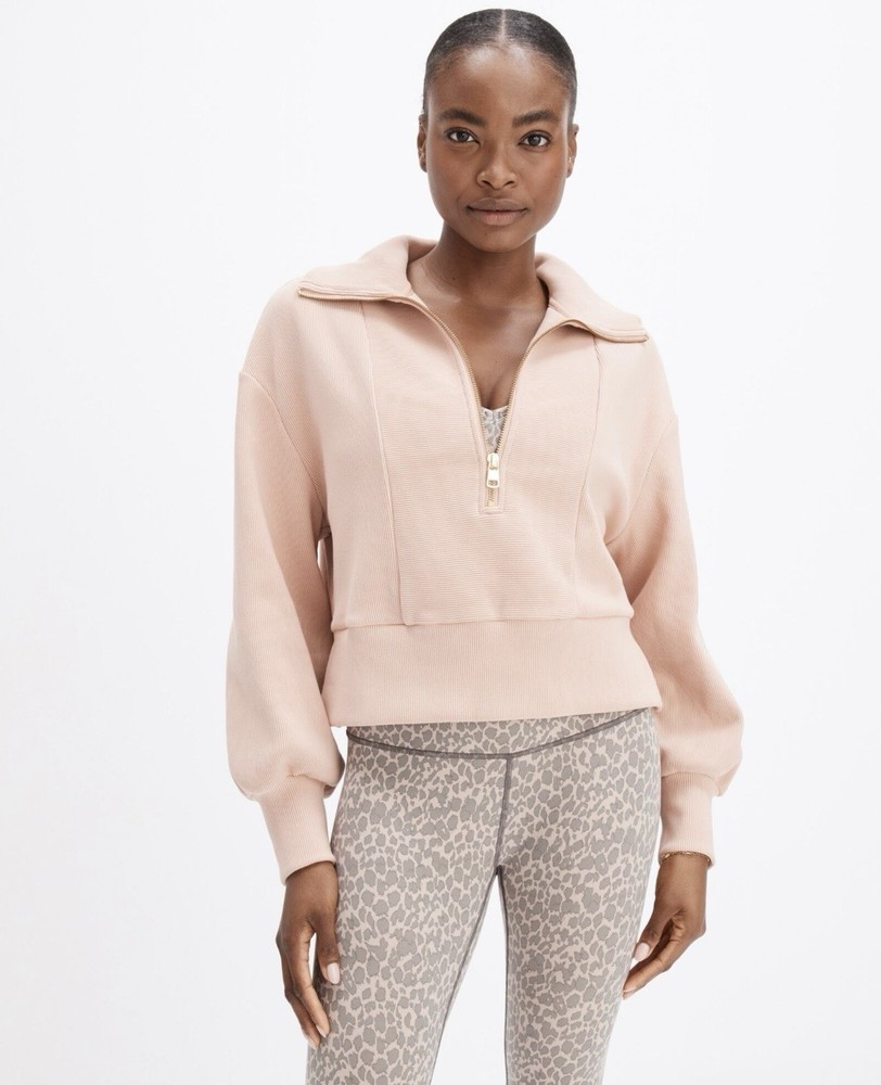 VARLEY Rib Knit Half-Zip Sweatshirt Ivory Women’s Medium