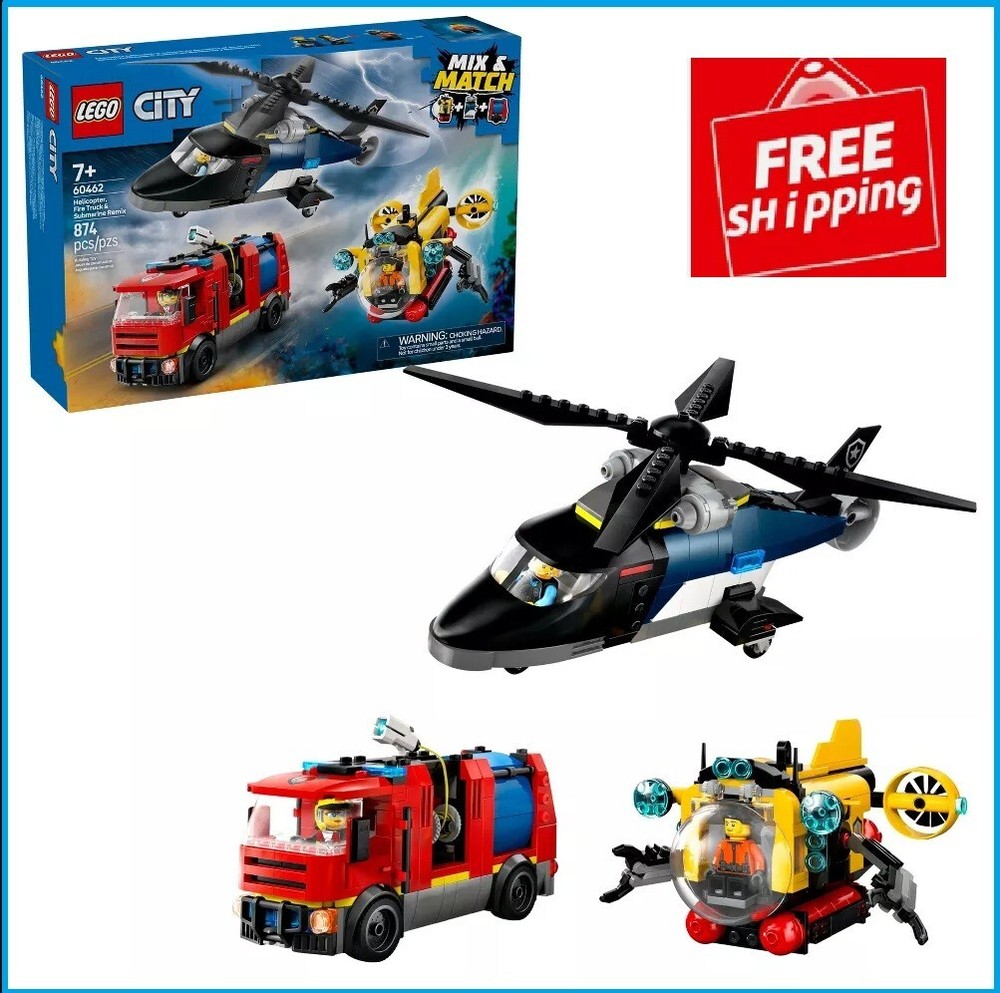 LEGO City Helicopter, Fire Truck & Submarine Remix 60462 Building Set Toys New