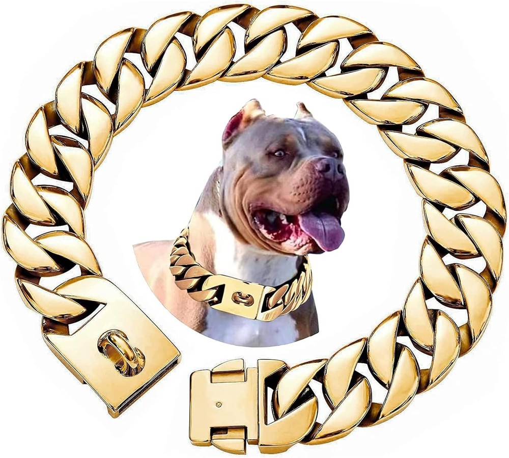 32MM Thick Cuban Link Collar - Strong Metal Gold Dog Collar