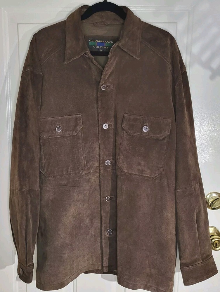 Men's Vintage Y2K Alexander Julian Colours XL Brown Suede Jacket Barn Coat