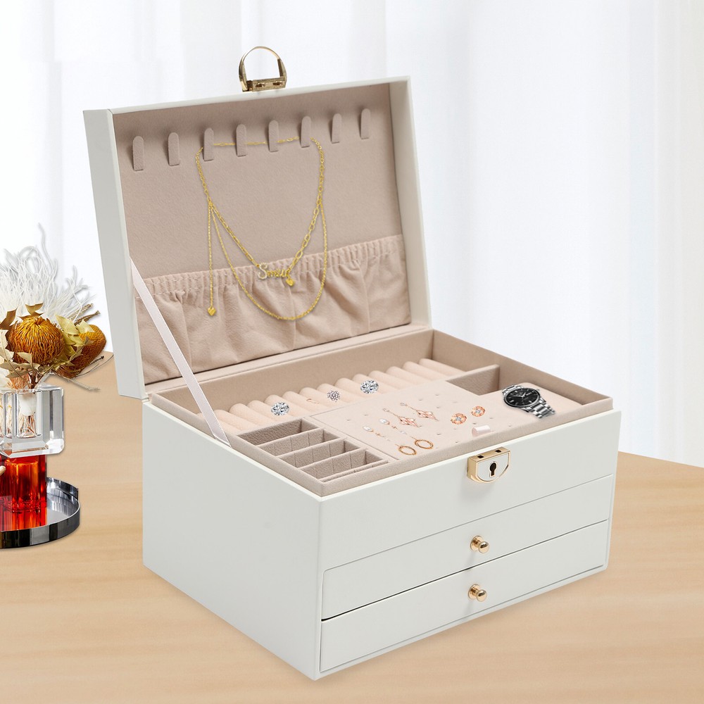 3 Tier Watch Box Jewelry Organizer Case Holder Bracelet Display Case with Drawer