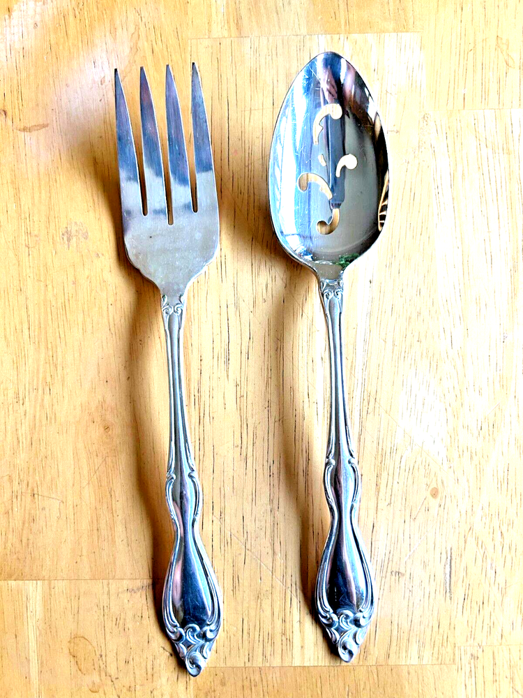 Silverplate Wm A  Rogers Oneida  OLD SOUTH II MEAT FORK & SLOTTED SERVING SPOON