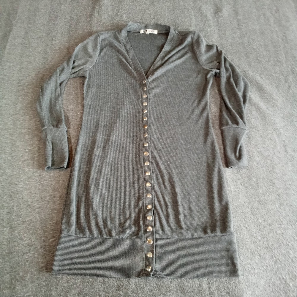 Duster Cardigan Sweater Womens Medium Gray Button Front Layering Capsule Office