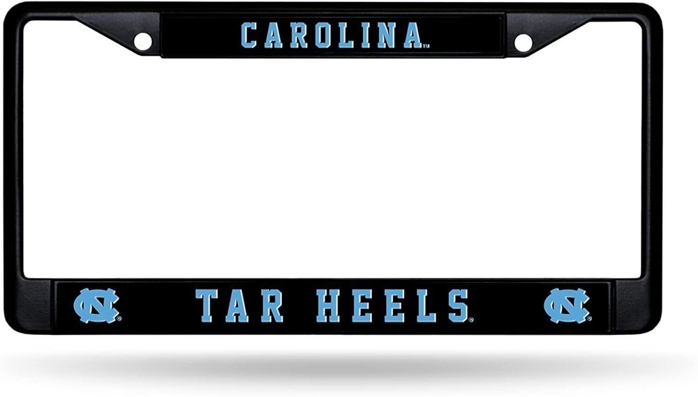 University of North Carolina Tar Heels Black Metal License Plate Frame Chrome...