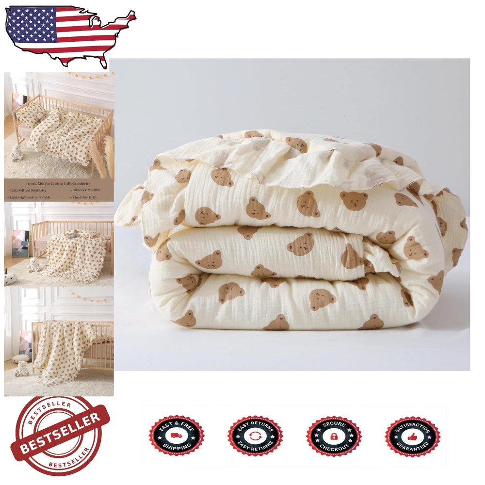 Soft Cotton Muslin Crib Comforter 41x48 Lightweight Baby Quilt for Toddlers
