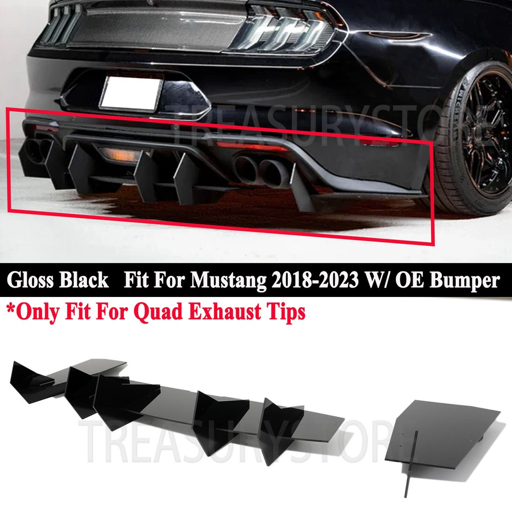 For Ford Mustang GT EcoBoost 2018-2023 Shark Fin Rear Bumper Diffuser Kit Glossy
