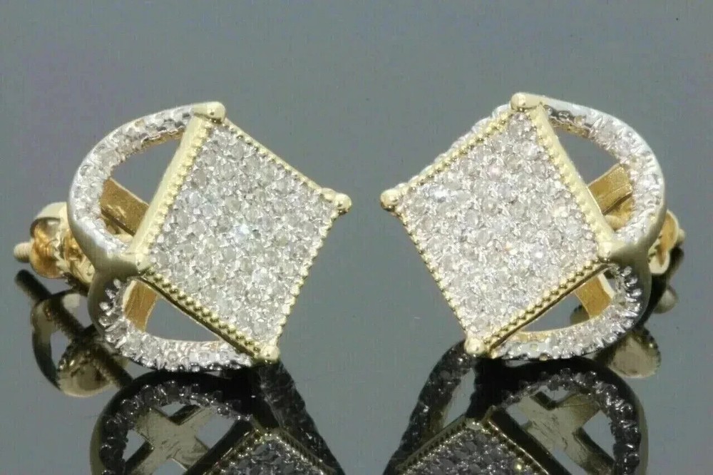 2Ct Round Cut Moissanite Men's Cluster Stud Earrings in 14K Yellow Gold Plated