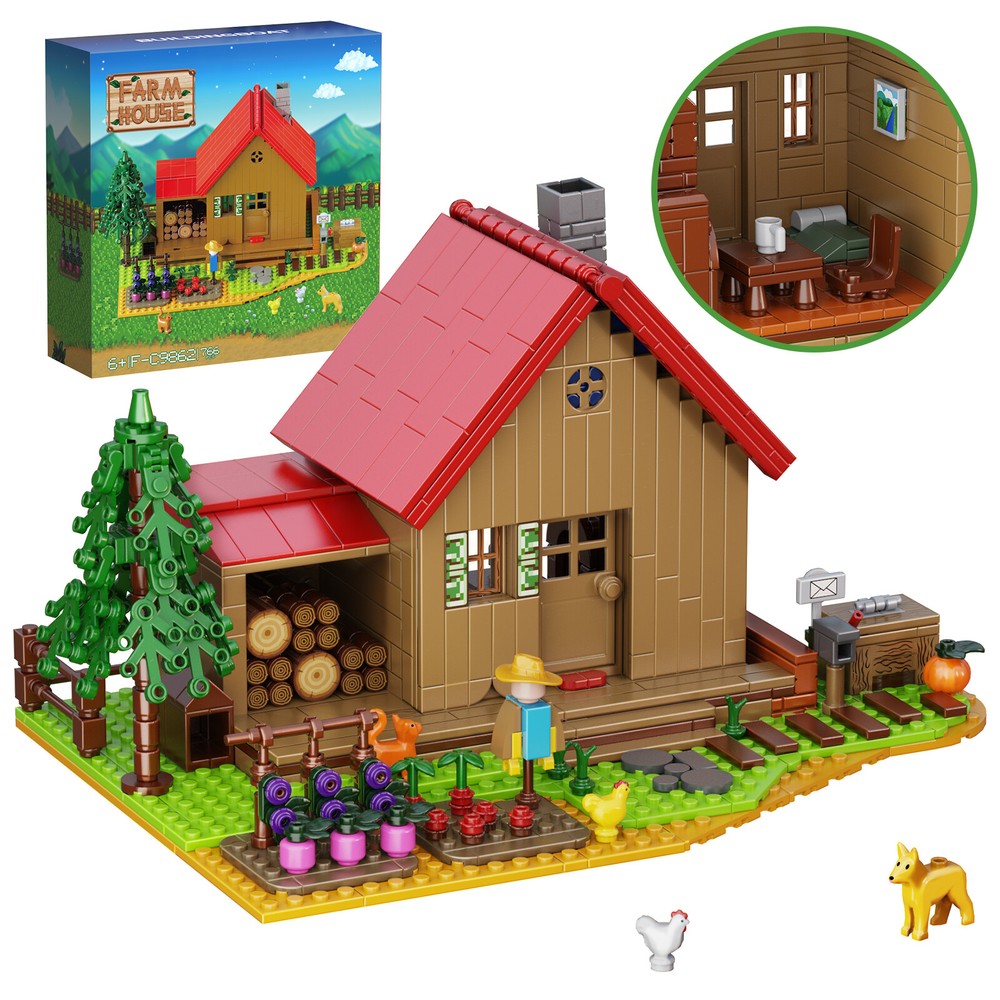 MOC Star Farmhouse and Wood Storage Building Set with Farm Facilities Kid Toy